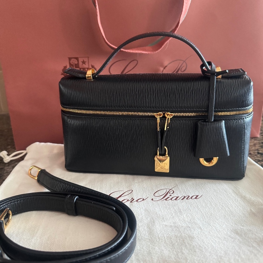 Loro Piana Extra Bag L23 Lambskin Leather Black/Sun Gold